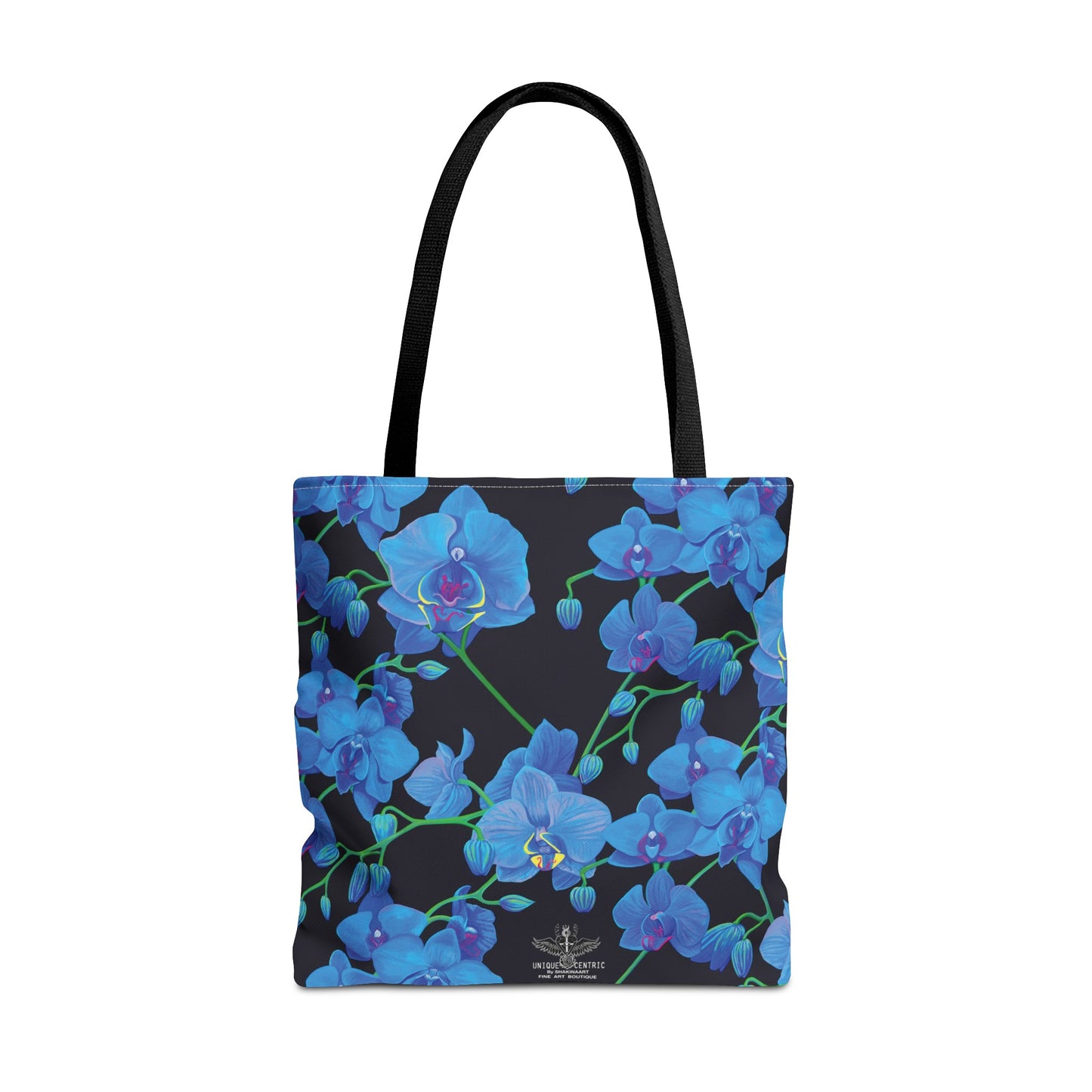UNIQUE CENTRIC FINE ART DESIGNER REUSABLE BLUE VELVET ORCHID BOTANICAL GARDEN SHOPPING GROCERY TOTE BAG BY SHAKINAART