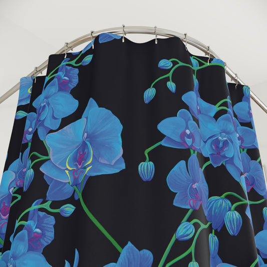 Elegant & Floral Blue Orchid Shower Curtain
