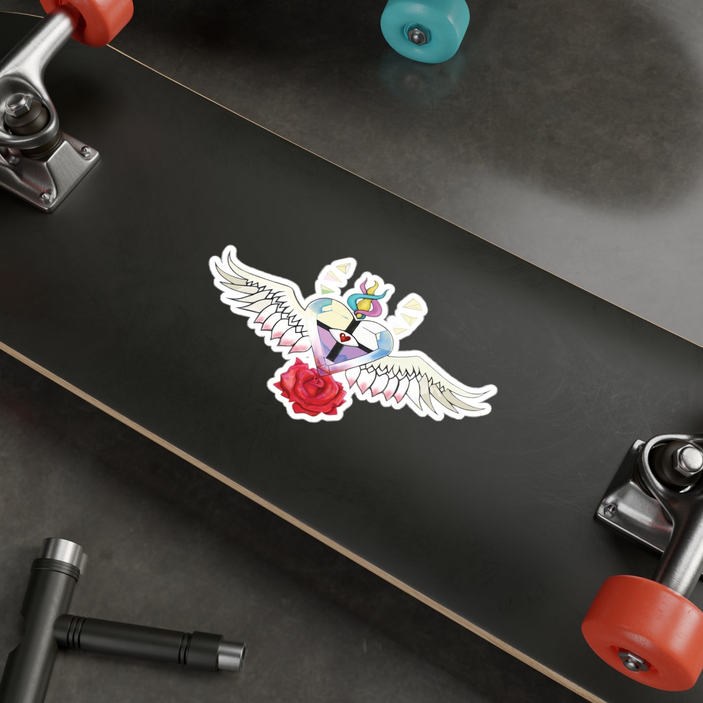 UC HEART ANGEL WINGS ROSE KISS CUT STICKER