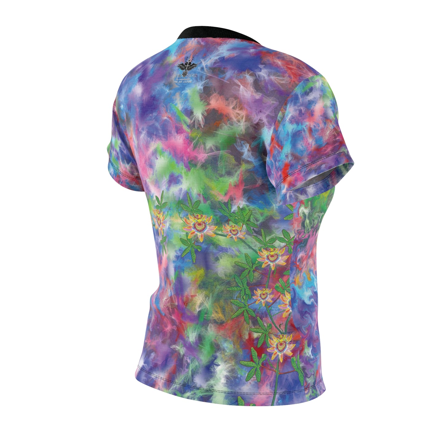 UNIQUE CENTRIC by SHAKINAART vibrant FINE ART QUEEN t-shirt with an abstract RAINBOW BACKGROUND WITH heart and earth painting. ALL LIVES MATTER