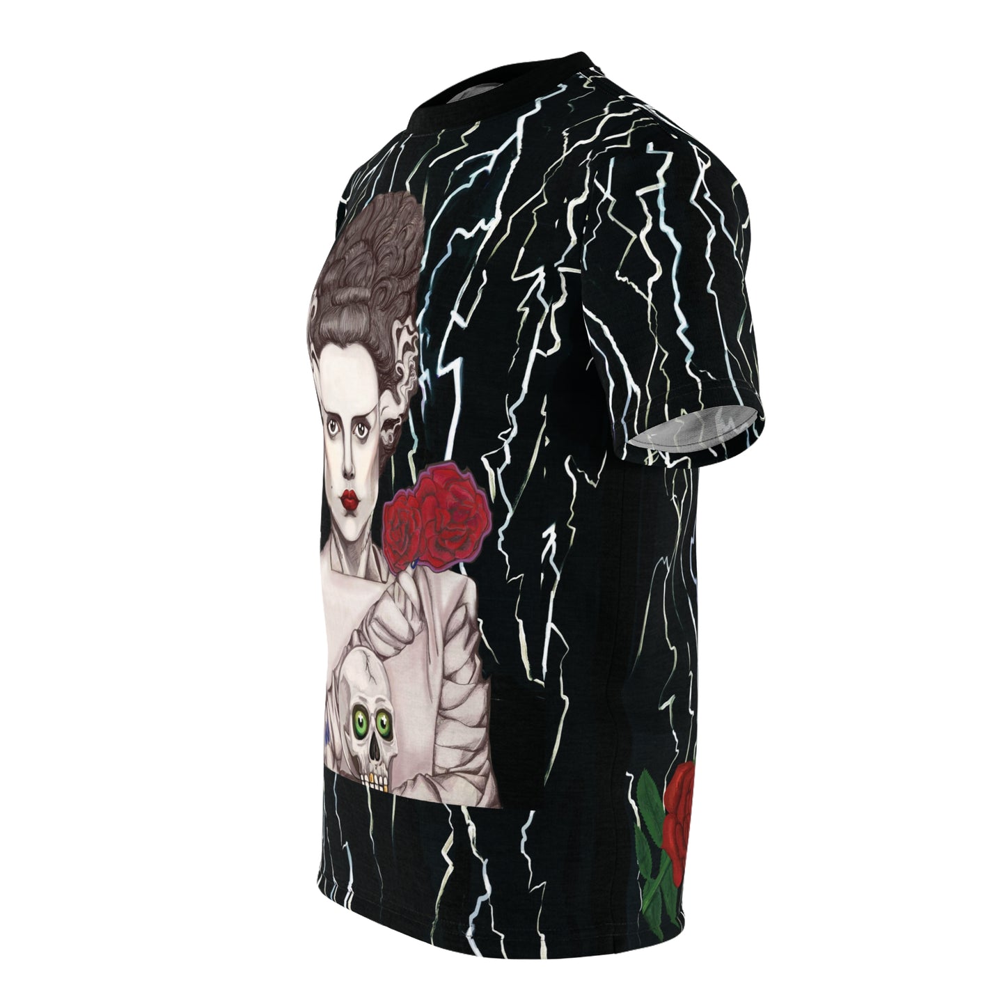 UNIQUE CENTRIC rebel bride stunning FINE ART t-shirt CREATED BY SHAKINAART. Make a statement WITH FINE ART FASHION, WEAR THIS edgy AND SEXY GOTH GIRL bride OF FRANKENSTEIN ELSA LANCHESTER T shirt with skull and roses. Perfect for those who dare to defy tradition. Shop now!