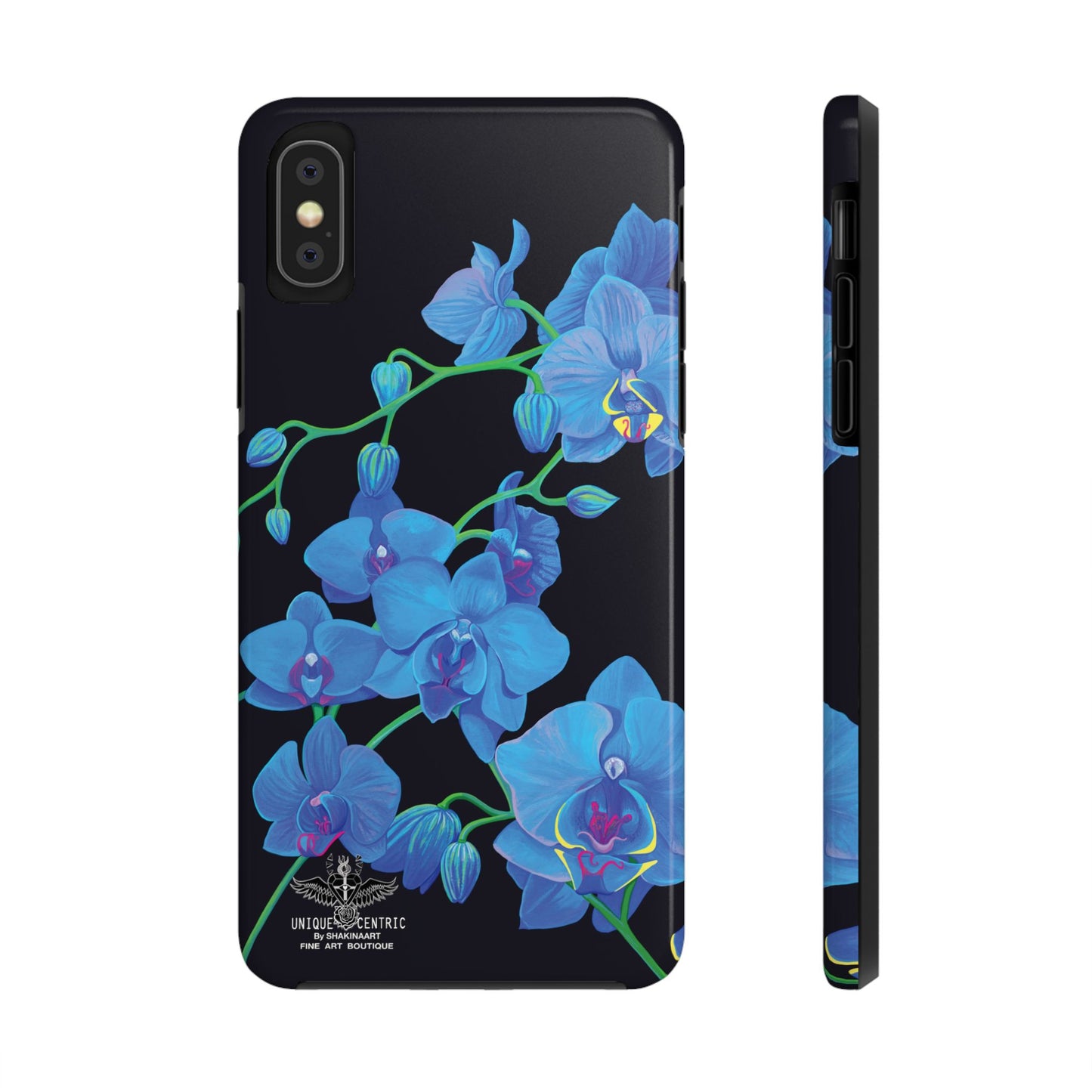 BLUE ORCHID CHIC FINE ART DESIGN GIFT DESIGNER FLOWER PAINTING IPHONE 15 XS CASE PROTECTIVE COVER SHAKINAART BOTANICAL GARDEN ART