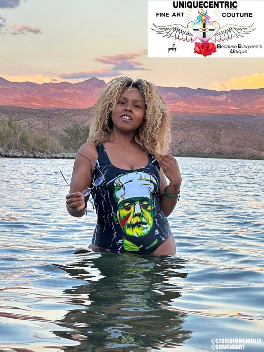 UNIQUE CENTRIC FRANKENSTEIN : IT'S ALIVE! HALLOWEEN FINE ART QUEEN BODYSUIT - shakinaart You Will Get noticed with this Frankenstein Monster bodysuit! Perfect for horror movie enthusiasts, this eye-catching design INSPIRED BY BORIS KARLOFF is a must-have. Stand out from the crowd, and turn heads at the pool party or beach. GOTH Queens Shop now!