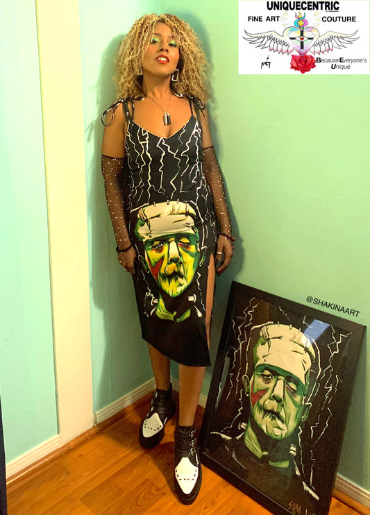 UNIQUE CENTRIC FRANKENSTEIN : IT'S ALIVE! HALLOWEEN FINE ART SPLIT TIE DRESS - You Will Get noticed with this UNIQUE CENTRIC BY SHAKINAART Fine Art Frankenstein Monster DRESS! Perfect for horror movie enthusiasts, featuring BORIS KARLOFF this eye-catching design is a must-have. Stand out from the crowd, and turn heads. goth girls Be Electric Shop now!