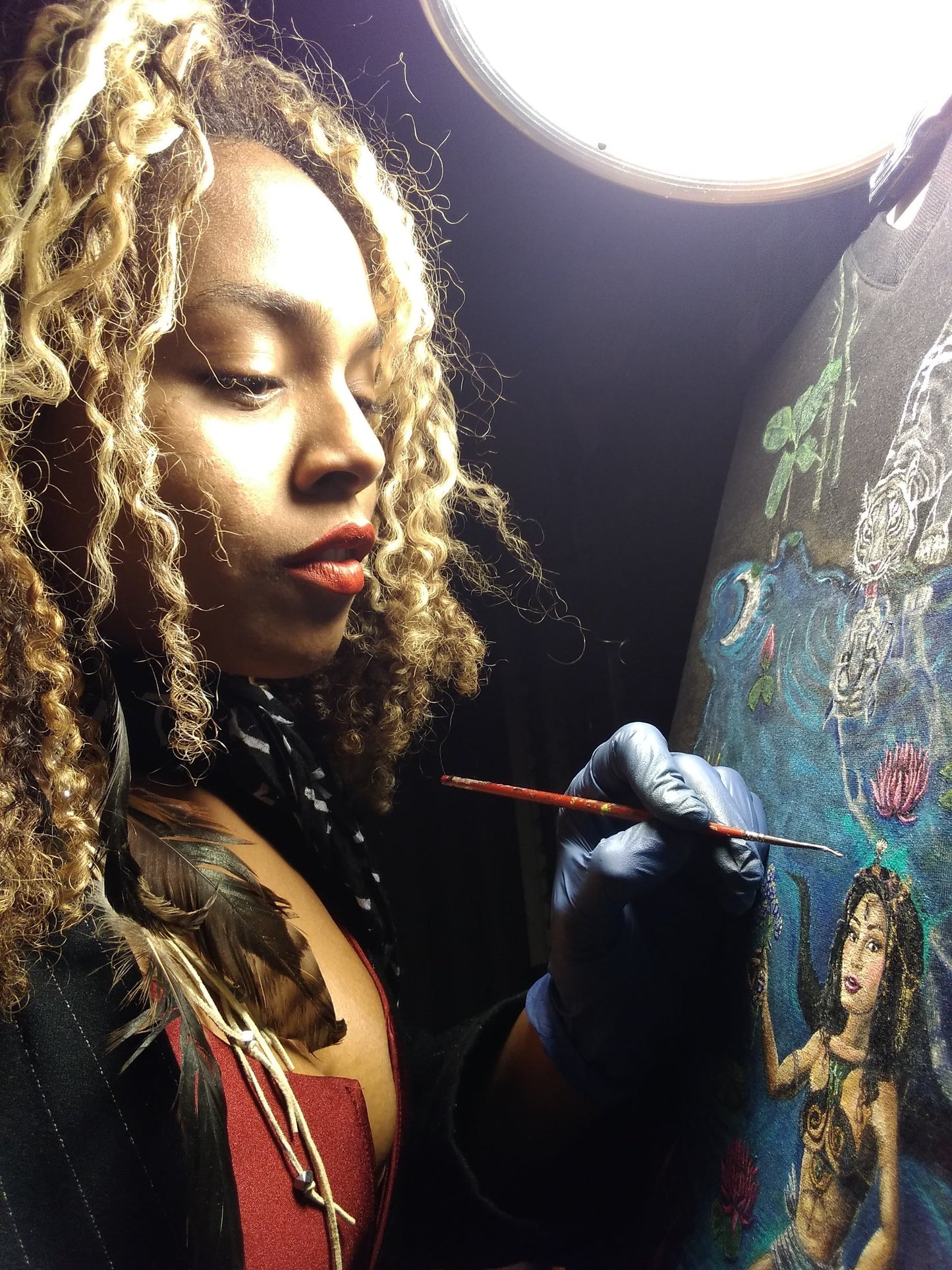 UNIQUE CENTRIC JACOB'S LADDER : BEAUTY & THE BEAST FINE ART SPLIT TIE DRESS - showcase your hourglass figure & Unleash your adventurous sexy and elegant side with this daring chic stylish fashion dress by unique centric fine art couture featuring a woman goddess confidently and fearlessly riding a crocodile alligator in the water, a master painting now available to wear by shakinaart