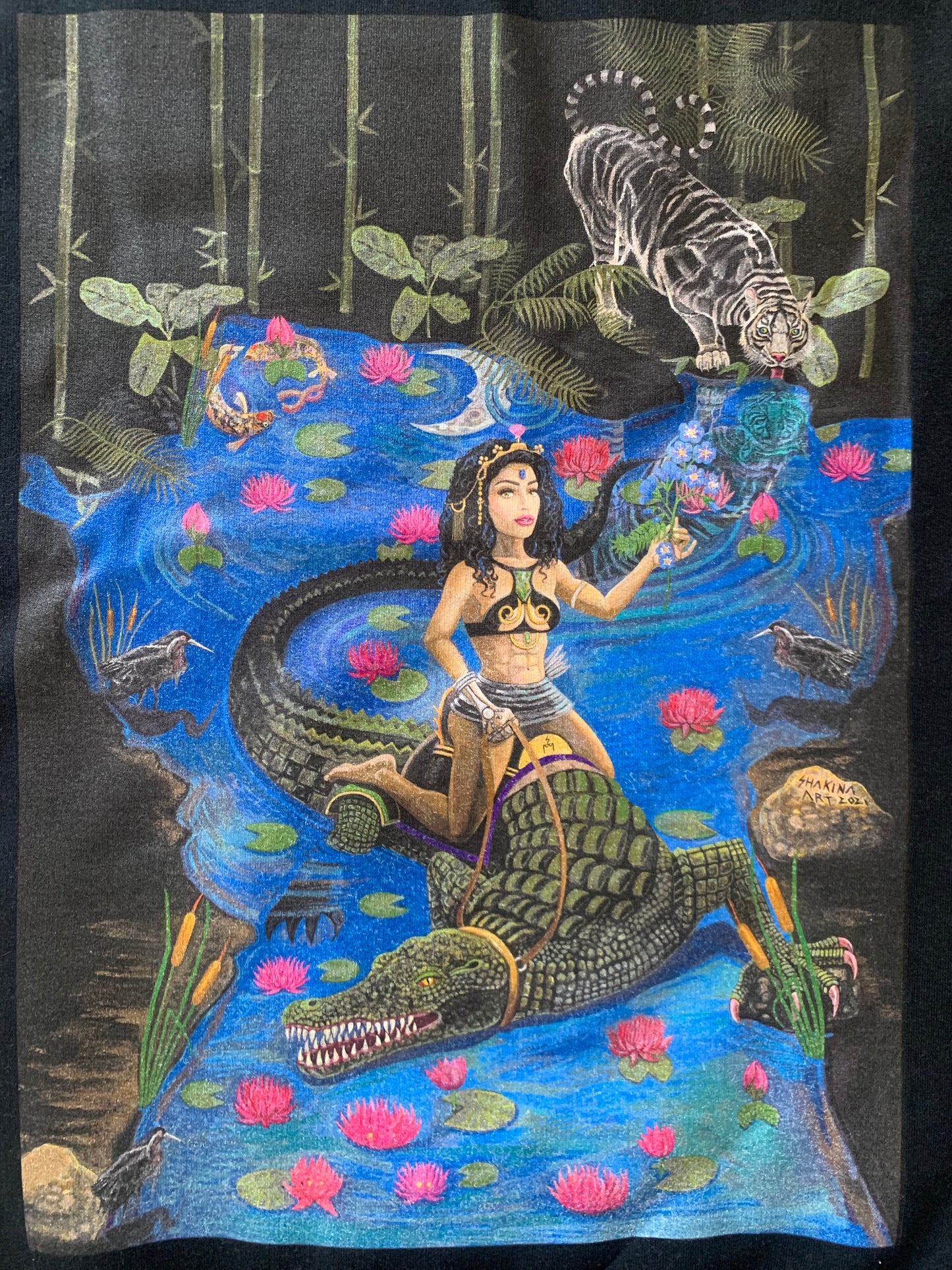 UNIQUE CENTRIC FINE ART JACOB'S LADDER WILLIAM BLAKE LED ZEPPELIN STAIRWAY TO HEAVEN BEAUTY AND THE BEAST DISNEYLAND PRINCESS GODDESS TIGER LILY NEVERLAND WHITE TIGER CROCODILE DRAGON RIDER SWEATSHIRT BY SHAKINAART