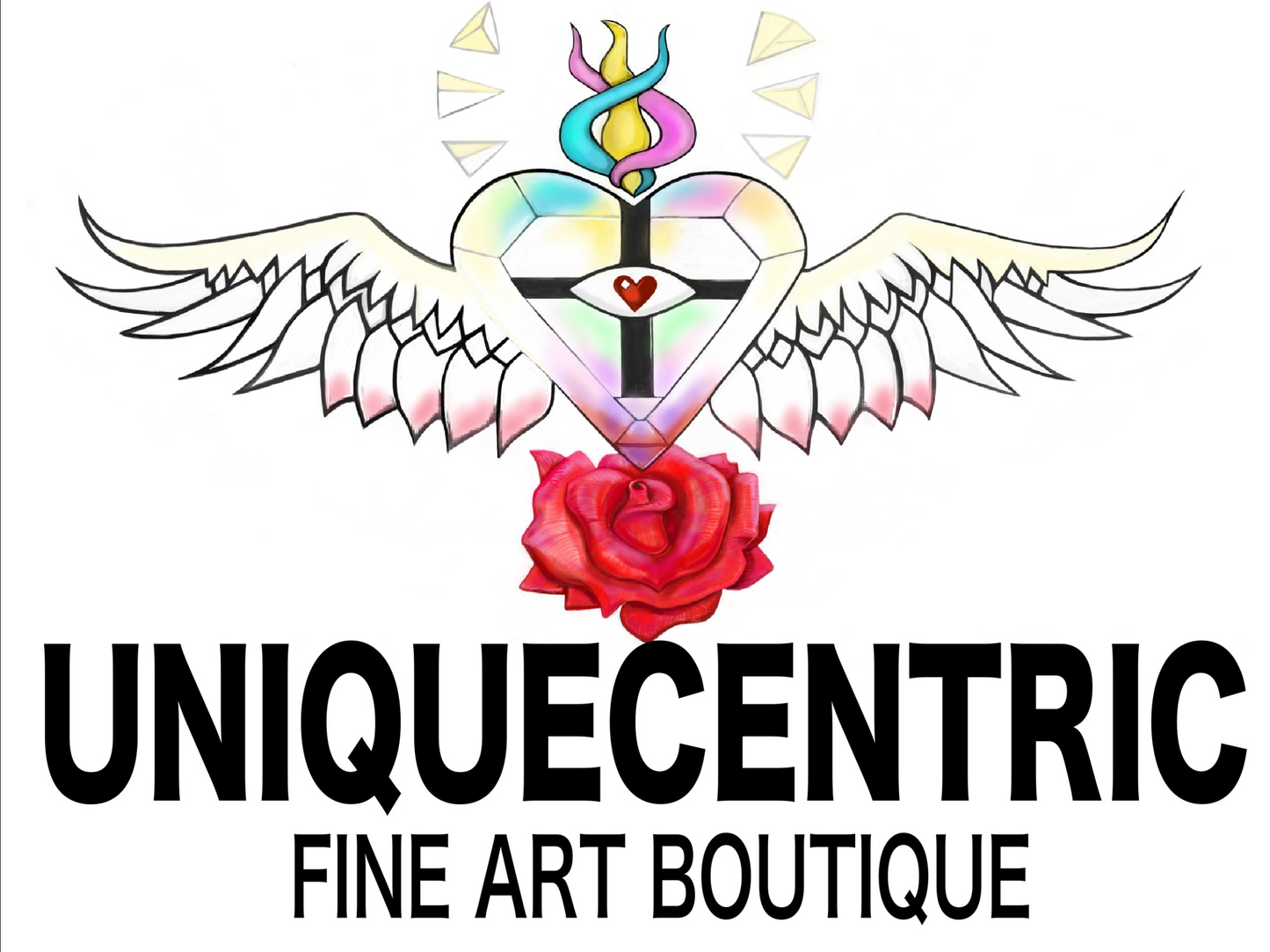 A captivating image of a one-of-a-kind Unique centric fine art boutique, showcasing exquisite and distinctive artworks by shakinaart billionaire black white african american entrepreneur Unique fine art boutique in LA. Discover LA's Unique centric fine art boutique. Explore Los Angeles' exclusive fine art boutique tri fold flame power wisdom and love rosicrucian rose angel wings heart cross crown regal love beams basquiat glow.thank you god amen