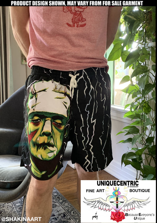 UNIQUE CENTRIC FRANKENSTEIN : IT'S ALIVE ! MODERN PROMETHEUS BORIS KARLOFF FINE ART HALLOWEEN KING SHORTS - by shakinaart You Will Get noticed with these Frankenstein Monster Board Shorts! Perfect for horror movie enthusiasts, this eye-catching design INSPIRED BY BORIS KARLOFF is a must-have. Stand out from the crowd, and turn heads at the pool party or beach. GOTH Kings Shop now!
