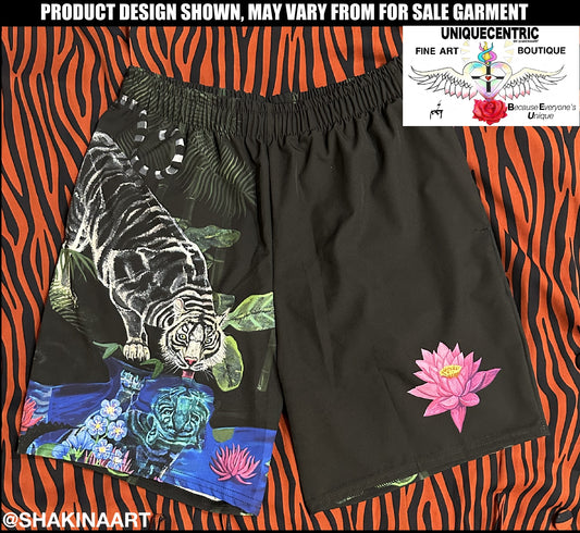 UNIQUE CENTRIC EYE OF THE TIGER LILY FINE ART COUTURE KING SHORTS