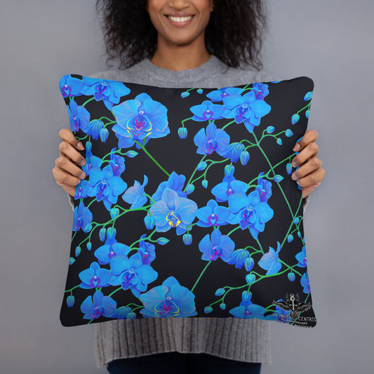 UNIQUE CENTRIC FINE ART BOUTIQUE BLUE VELVET ORCHID BOUQUET PILLOW