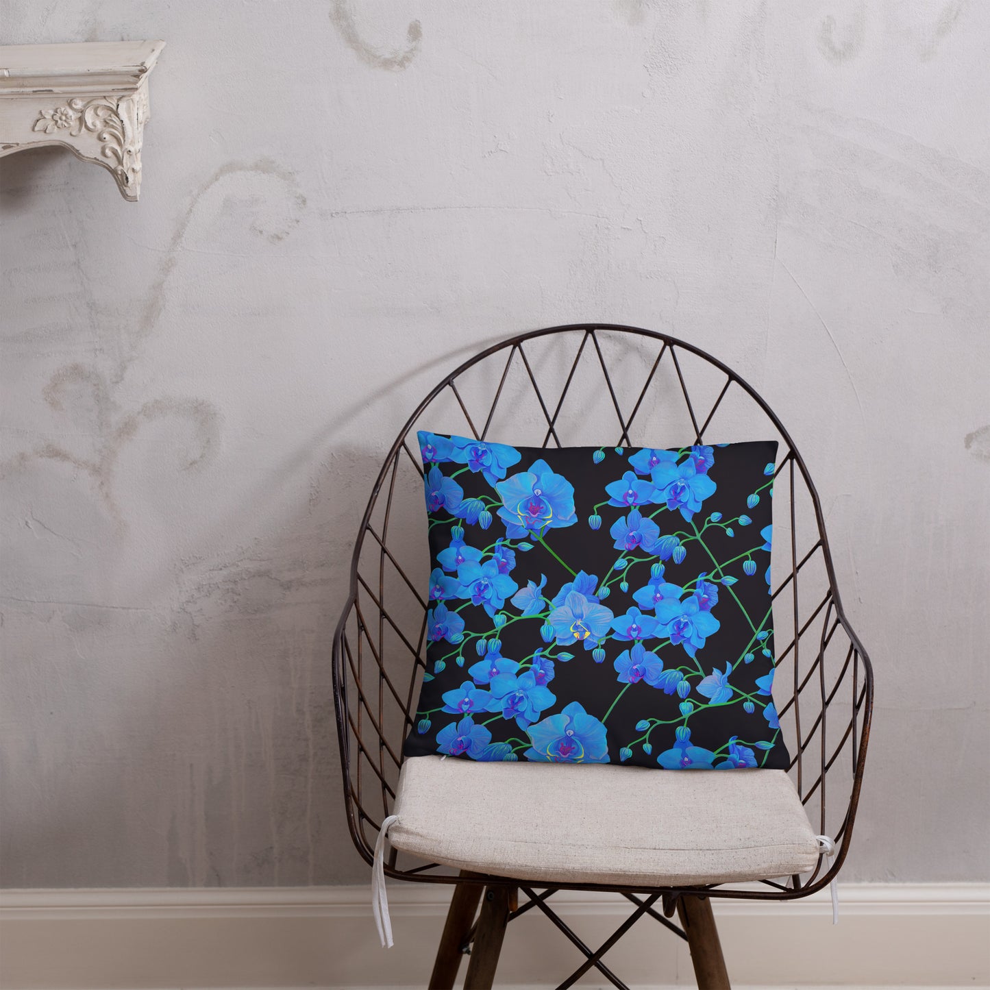 UNIQUE CENTRIC FINE ART BOUTIQUE BLUE VELVET ORCHID BOUQUET PILLOW