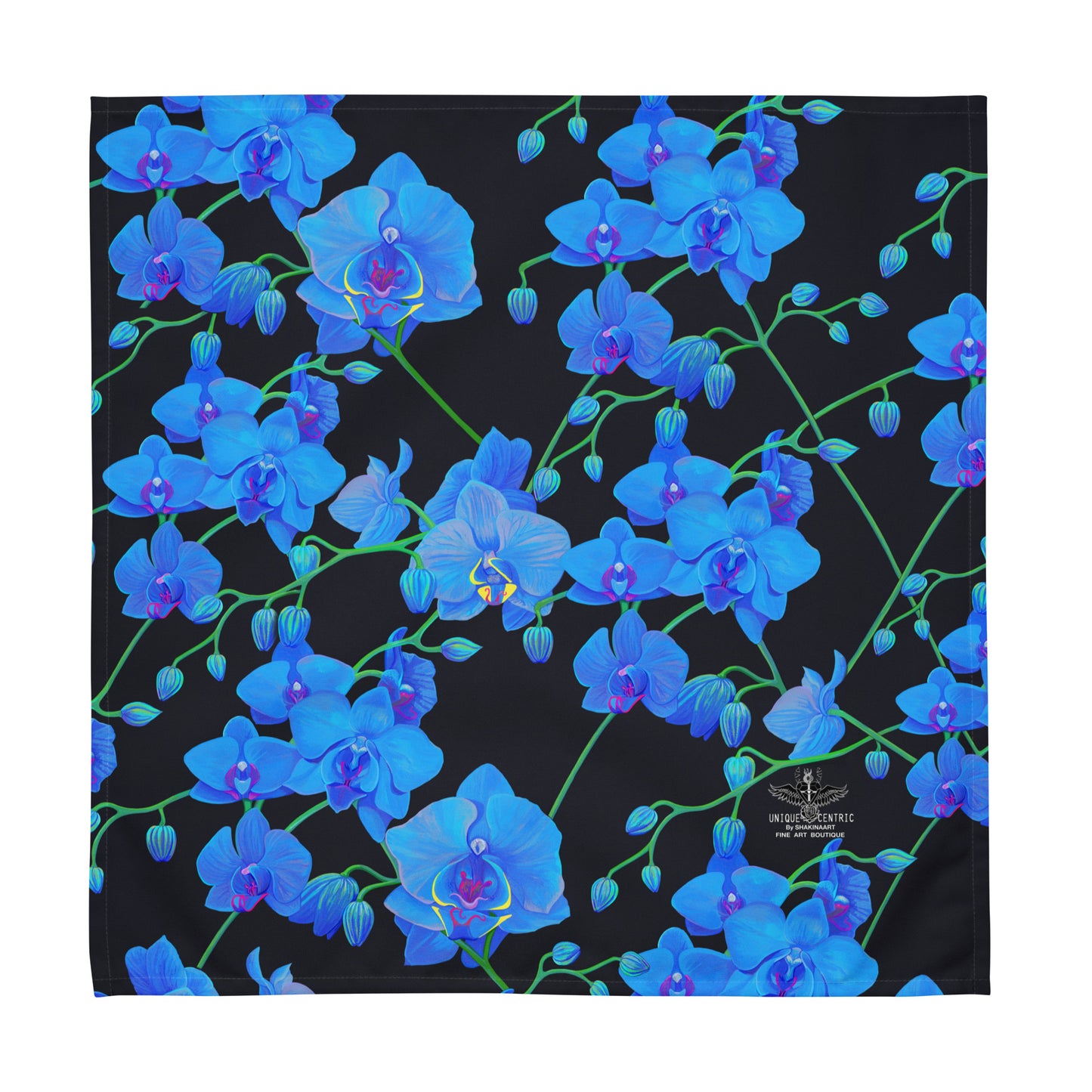 floral botanical blue orchid dining table napkins for wedding, housewarmings, birthdays and special occasions designed by shakinaart