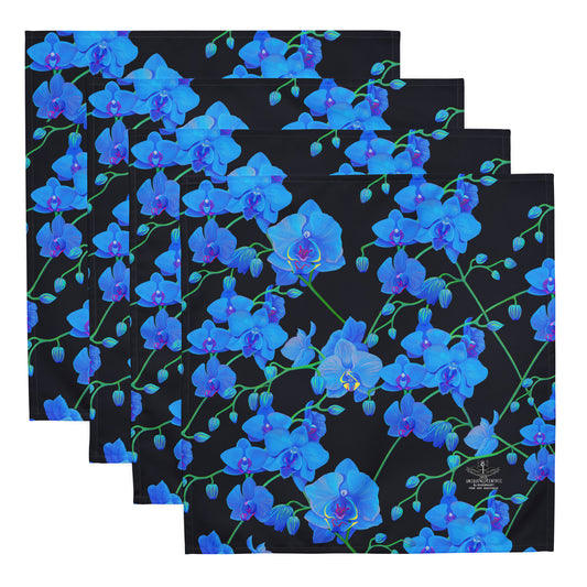 floral botanical blue orchid dining table napkins for wedding, housewarmings, birthdays and special occasions designed by shakinaart