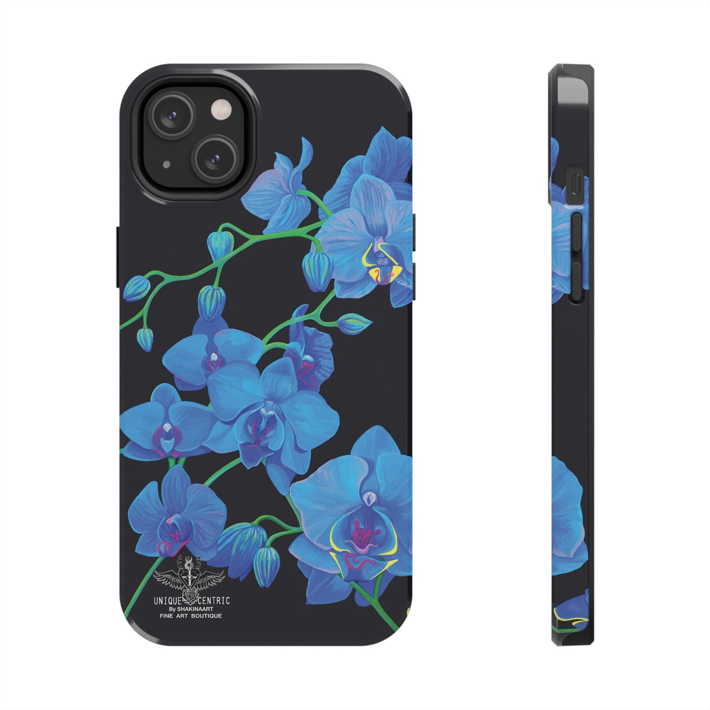 BLUE ORCHID CHIC FINE ART DESIGN GIFT DESIGNER FLOWER PAINTING IPHONE 15 XS CASE PROTECTIVE COVER SHAKINAART BOTANICAL GARDEN ART