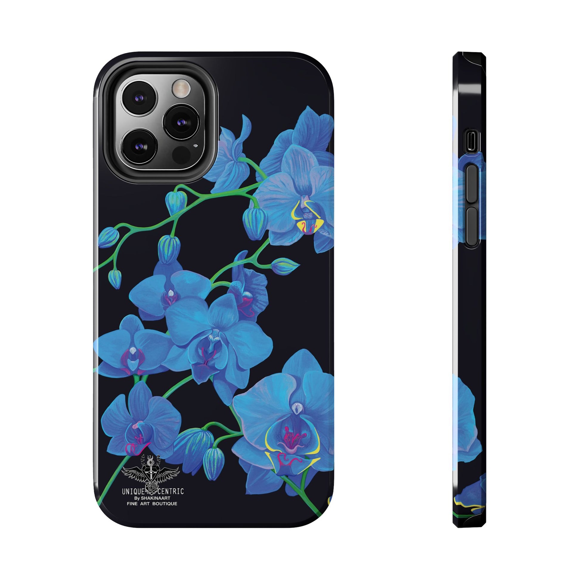 BLUE ORCHID CHIC FINE ART DESIGN GIFT DESIGNER FLOWER PAINTING IPHONE 15 XS CASE PROTECTIVE COVER SHAKINAART BOTANICAL GARDEN ART