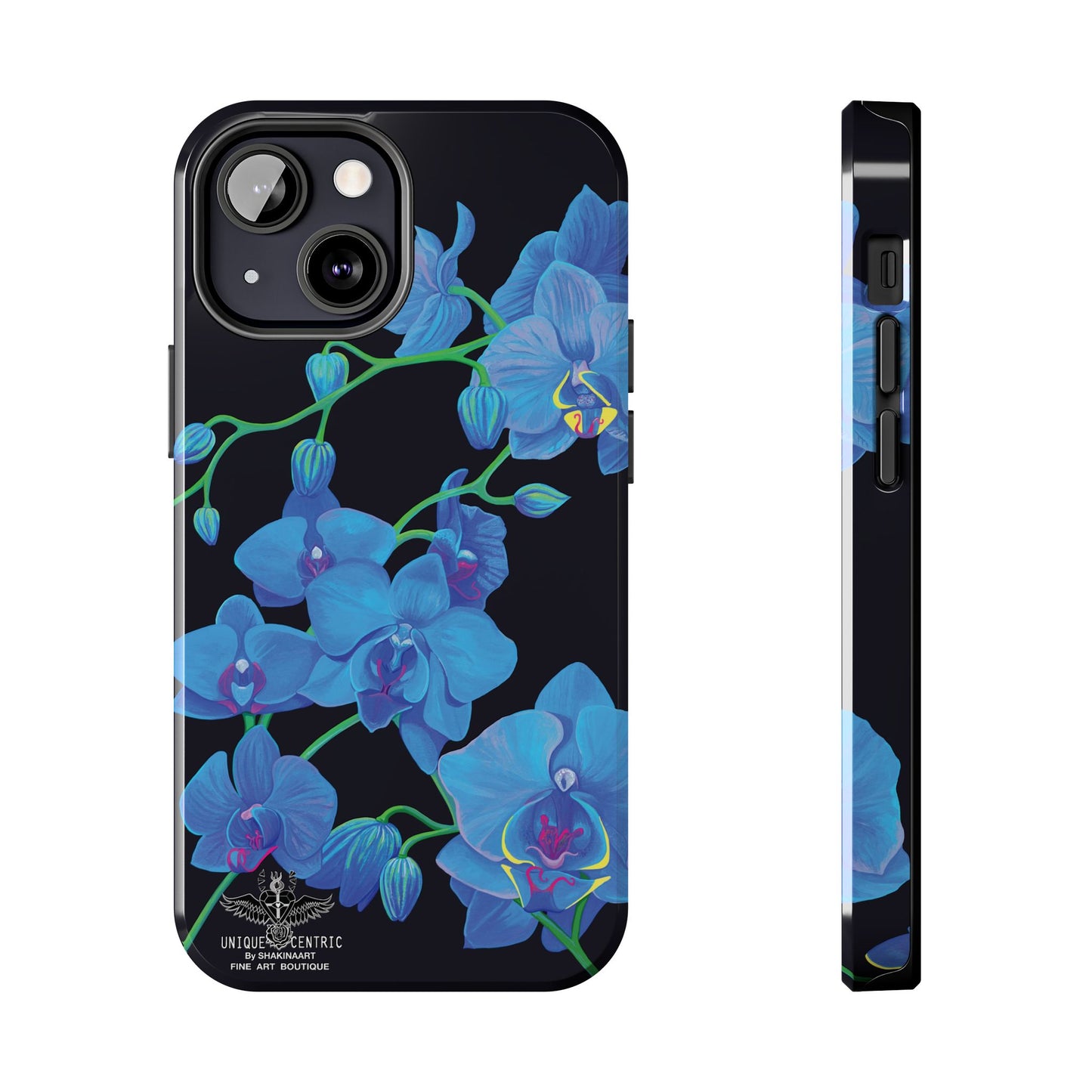 BLUE ORCHID CHIC FINE ART DESIGN GIFT DESIGNER FLOWER PAINTING IPHONE 15 XS CASE PROTECTIVE COVER SHAKINAART BOTANICAL GARDEN ART