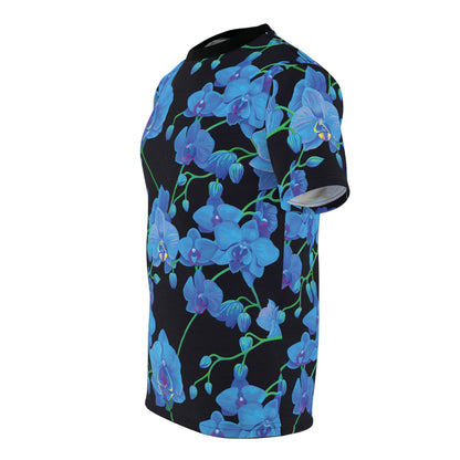UNIQUE CENTRIC BLUE ORCHID BOUQUET FINE ART KING TEE