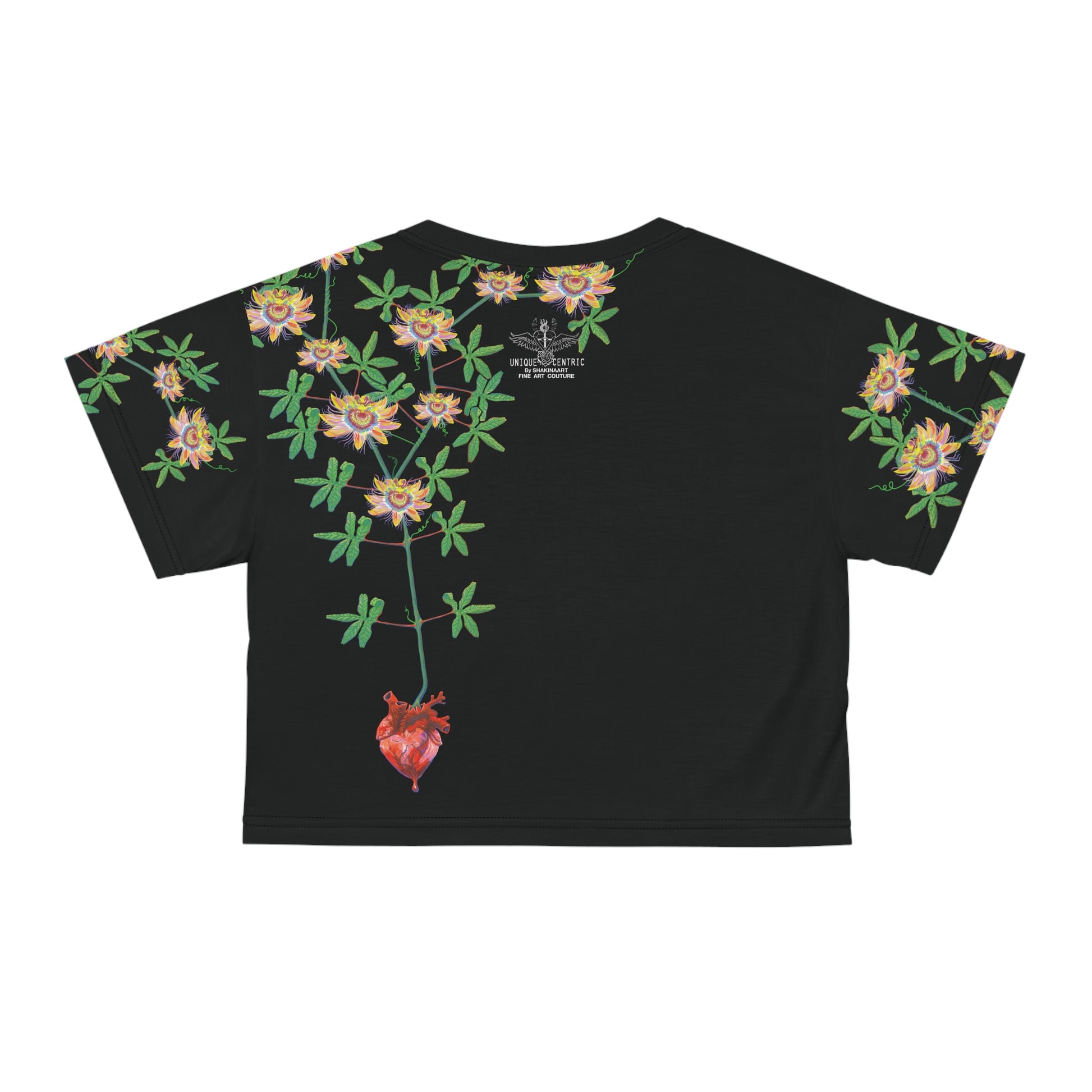 UNIQUE CENTRIC  by SHAKINAART vibrant FINE ART QUEEN CROPPED  t-shirt with an abstract RAINBOW BACKGROUND WITH heart and earth painting. ALL LIVES MATTER 