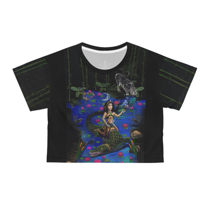 UNIQUE CENTRIC FINE ART BOUTIQUE JACOB'S LADDER BEAUTY AND THE BEAST BEAUTY CONQUERS THE BEAST GIRL WOMAN RIDING A CROCODILE ALIGATOR TROPICAL OASIS GROTTO FANTASY CROP TOP STAND OUT FROM THE CROWD BY SHAKINAART