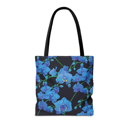 UNIQUE CENTRIC FINE ART DESIGNER REUSABLE BLUE VELVET ORCHID BOTANICAL GARDEN SHOPPING GROCERY TOTE  BAG BY SHAKINAART