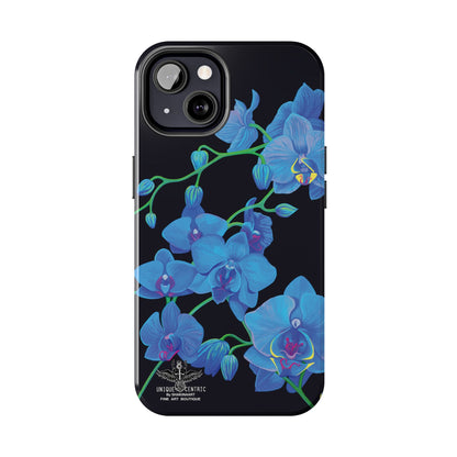 BLUE ORCHID CHIC FINE ART DESIGN GIFT DESIGNER FLOWER PAINTING IPHONE 15 XS CASE PROTECTIVE COVER SHAKINAART BOTANICAL GARDEN ART