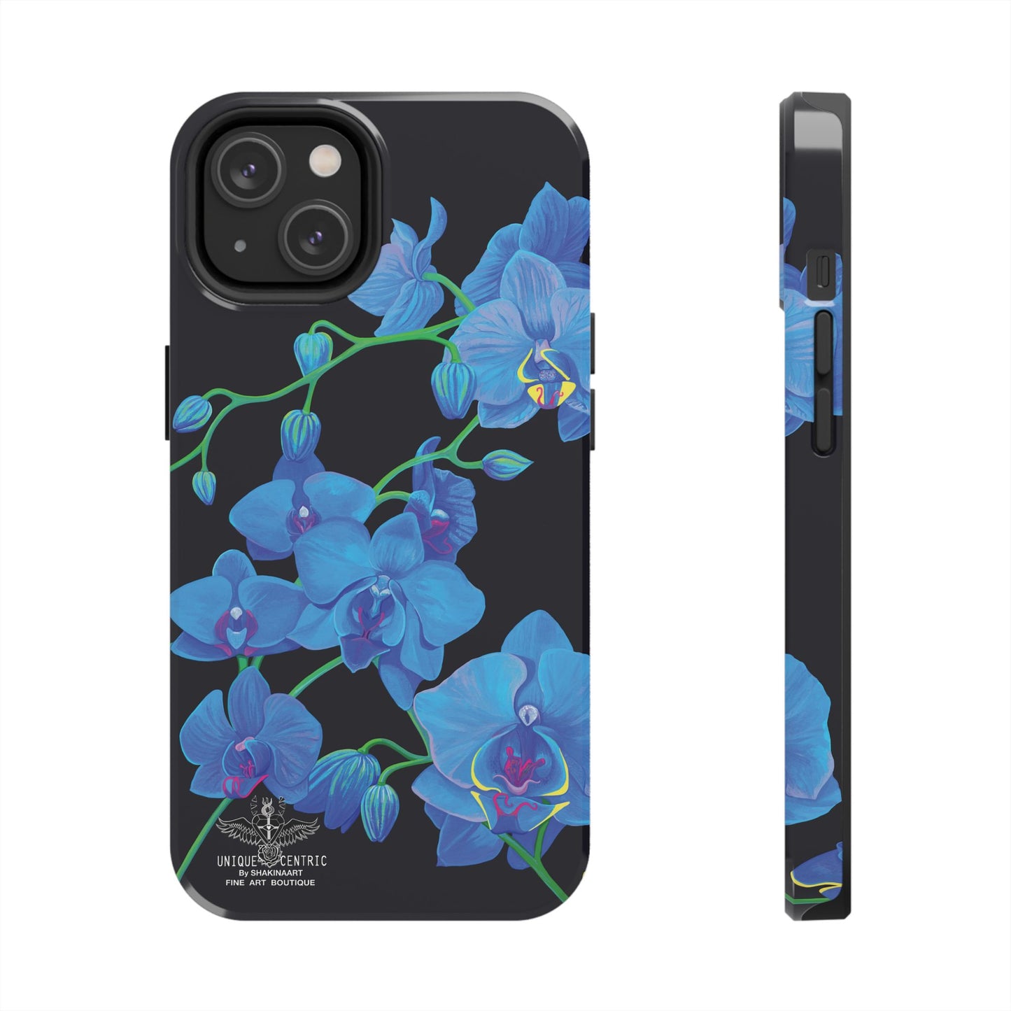 BLUE ORCHID CHIC FINE ART DESIGN GIFT DESIGNER FLOWER PAINTING IPHONE 15 XS CASE PROTECTIVE COVER SHAKINAART BOTANICAL GARDEN ART