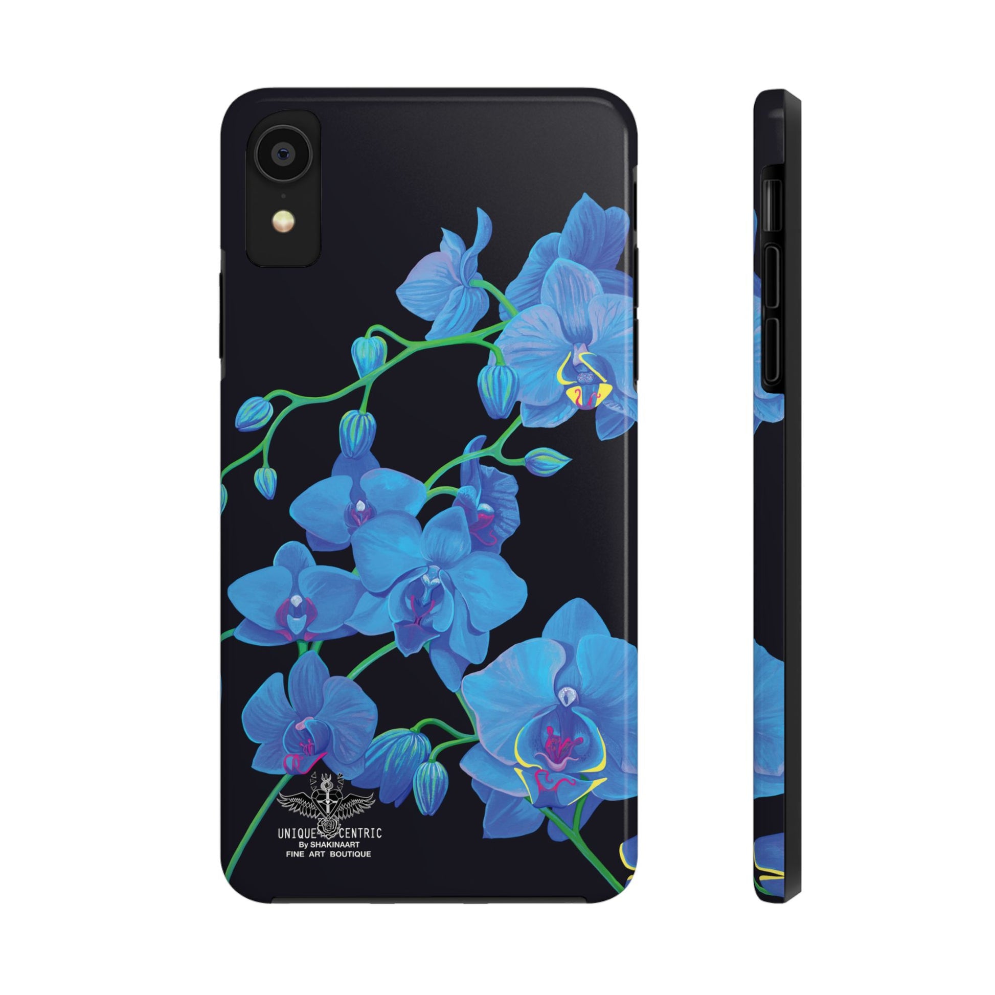 BLUE ORCHID CHIC FINE ART DESIGN GIFT DESIGNER FLOWER PAINTING IPHONE 15 XS CASE PROTECTIVE COVER SHAKINAART BOTANICAL GARDEN ART