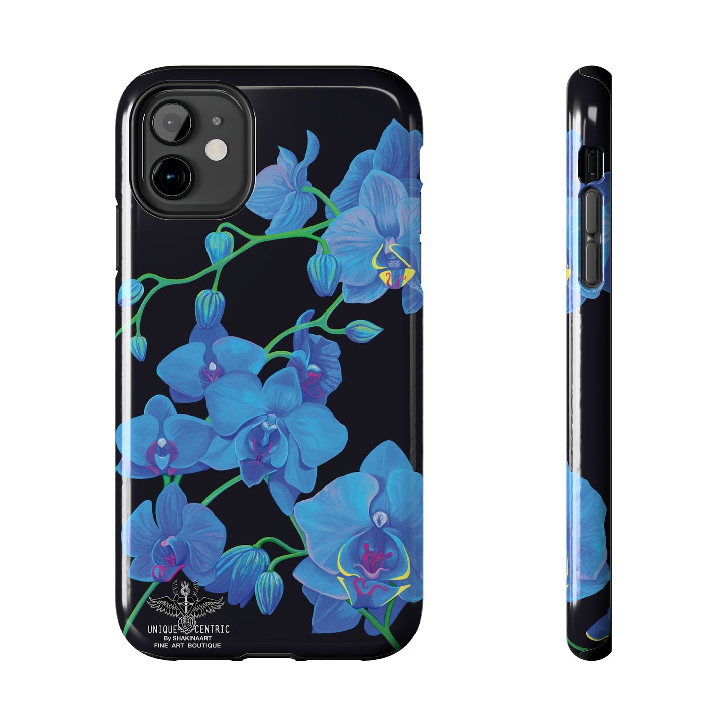 BLUE ORCHID CHIC FINE ART DESIGN GIFT DESIGNER FLOWER PAINTING IPHONE 15 XS CASE PROTECTIVE COVER SHAKINAART BOTANICAL GARDEN ART