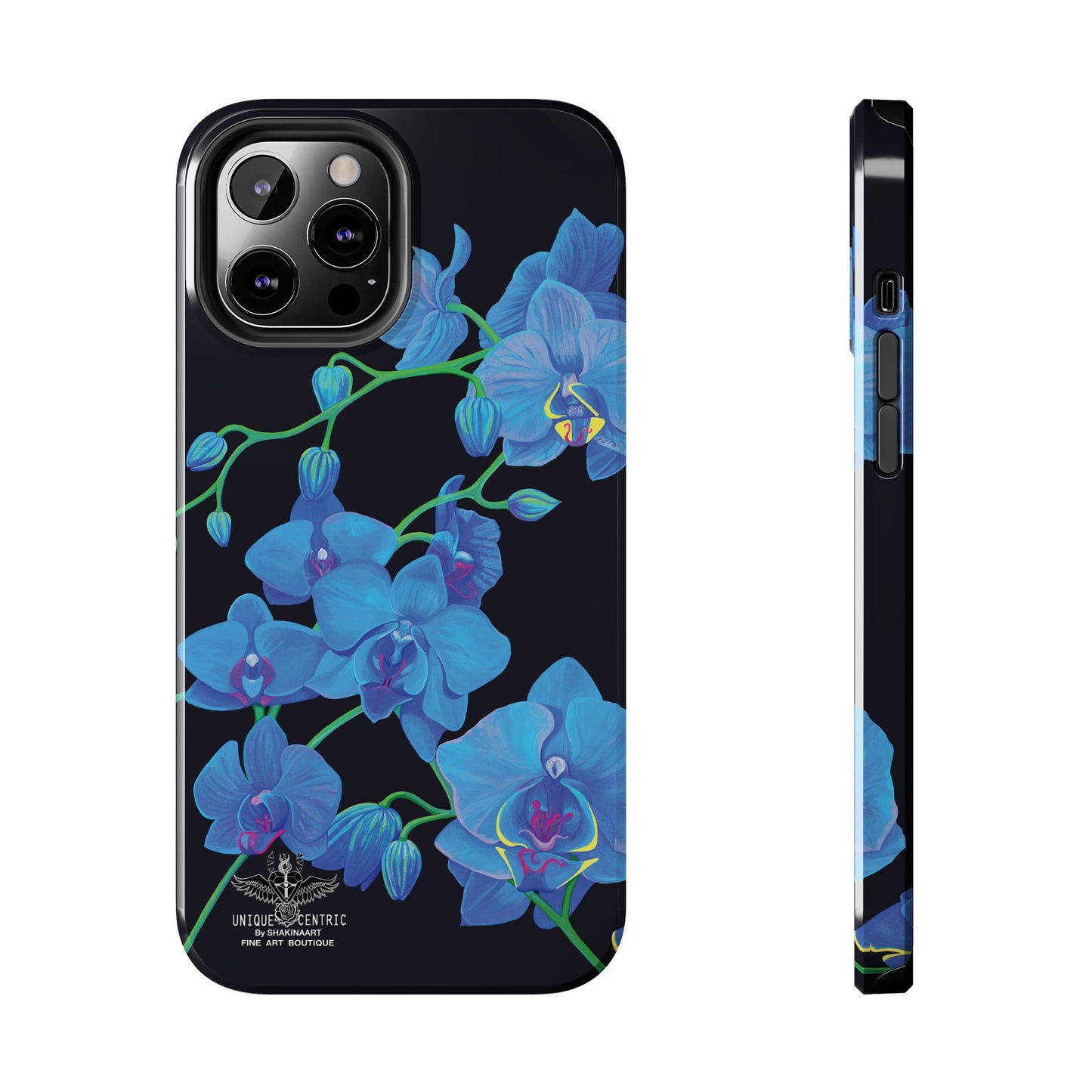 BLUE ORCHID CHIC FINE ART DESIGN GIFT DESIGNER FLOWER PAINTING IPHONE 15 XS CASE PROTECTIVE COVER SHAKINAART BOTANICAL GARDEN ART