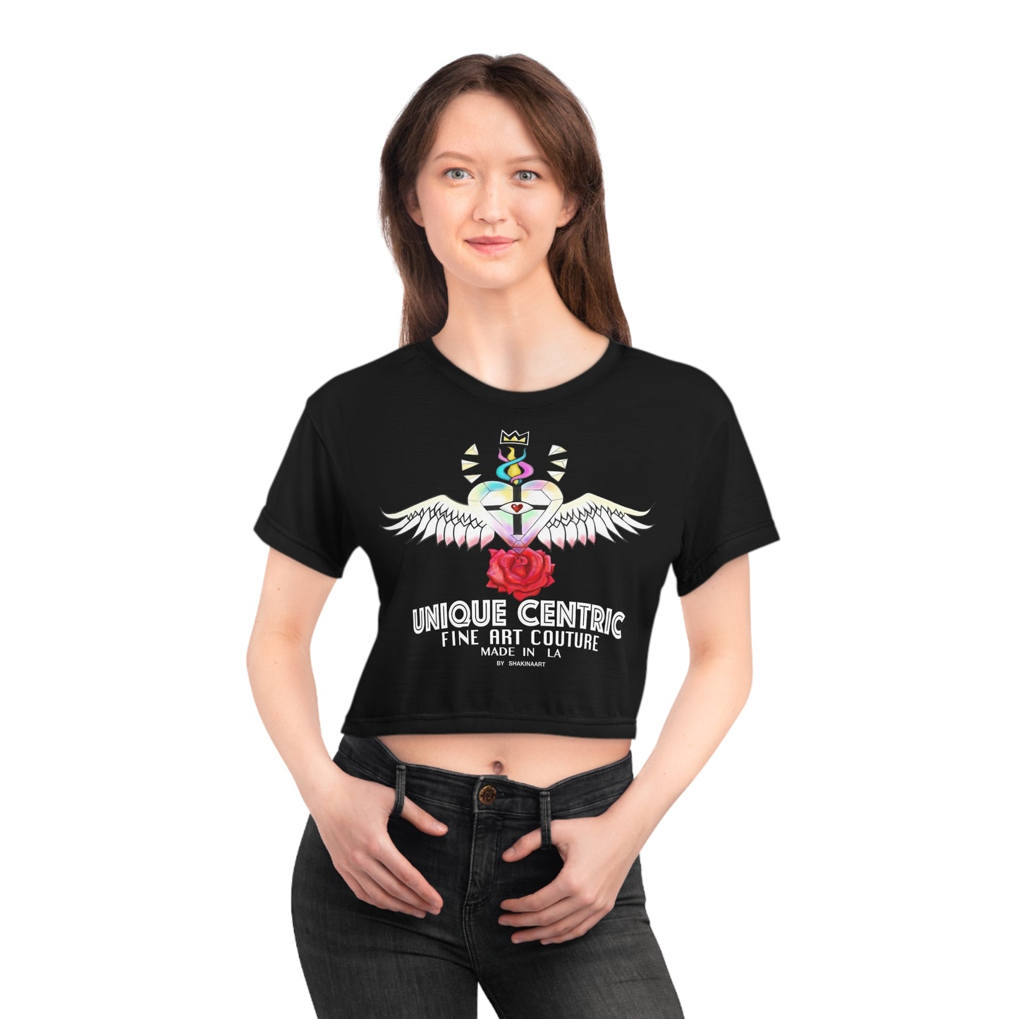 UNIQUE CENTRIC FINE ART COUTURE: POWER WISDOM & LOVE BLACK QUEEN CROP TOP