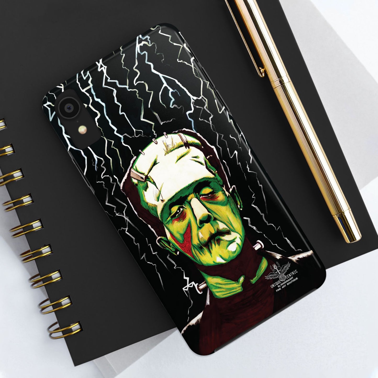 Frankenstein painting with lightning from head. Classic Frankenstein art with electrifying twist. Iconic monster depicted with electrifying energy. FRANKENSTEIN HALLOWEEN ART IPHONE COVER PROTECTIVE CASE.  