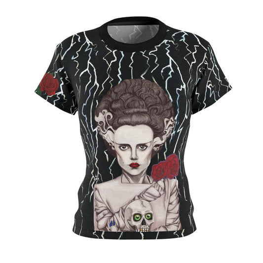 UNIQUE CENTRIC rebel bride stunning FINE ART t-shirt CREATED BY SHAKINAART.  Make a statement WITH FINE ART FASHION, WEAR THIS edgy AND ELEGANT bride OF FRANKENSTEIN ELSA LANCHESTER T shirt with skull and roses. Perfect for those who dare to defy tradition. Shop now!