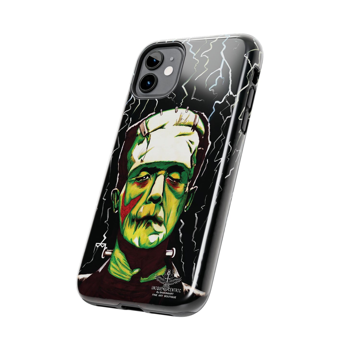 Frankenstein painting with lightning from head. Classic Frankenstein art with electrifying twist. Iconic monster depicted with electrifying energy. FRANKENSTEIN HALLOWEEN ART IPHONE COVER PROTECTIVE CASE.  