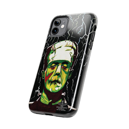 Frankenstein painting with lightning from head. Classic Frankenstein art with electrifying twist. Iconic monster depicted with electrifying energy. FRANKENSTEIN HALLOWEEN ART IPHONE COVER PROTECTIVE CASE.  