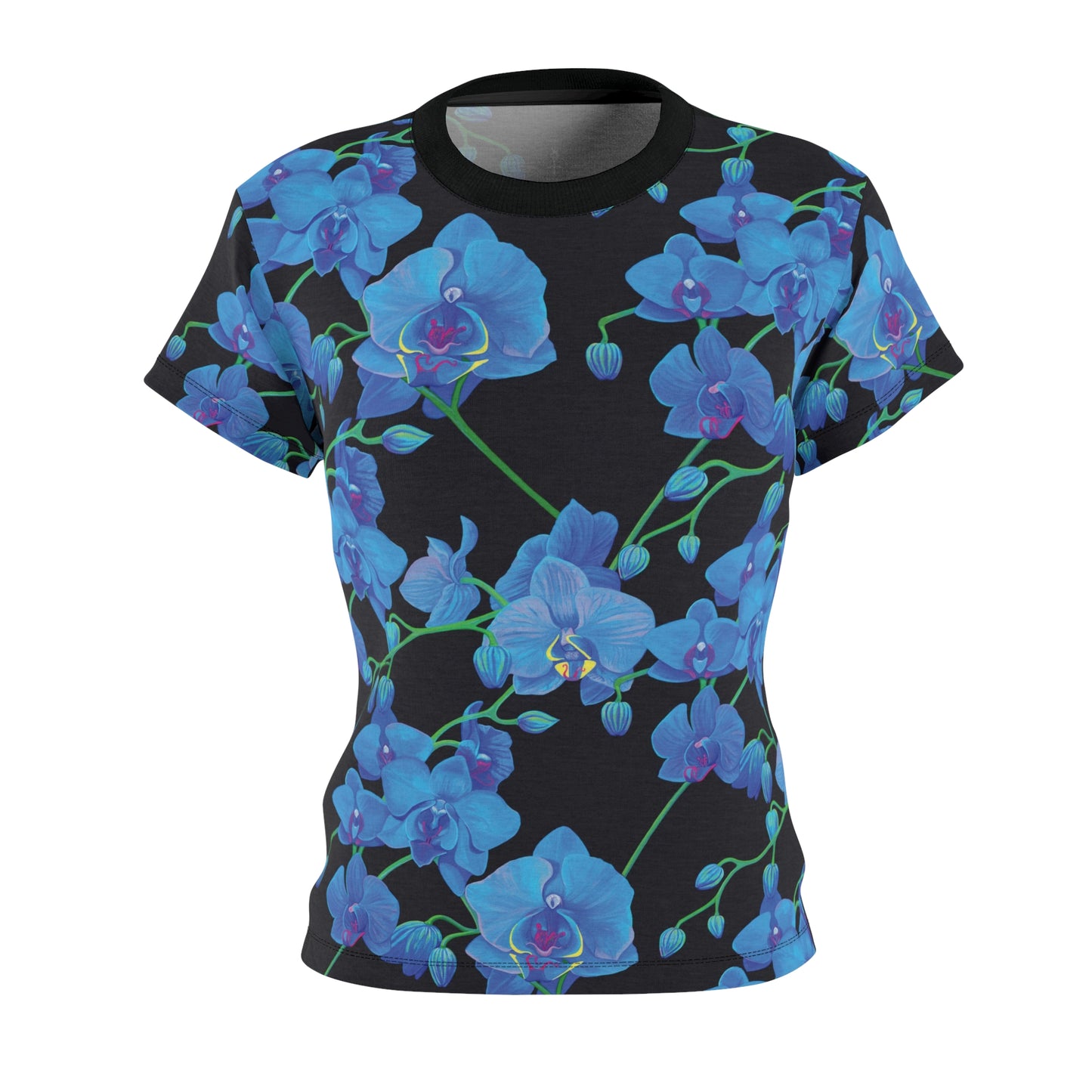 UNIQUE CENTRIC BLUE VELVET ORCHID FINE ART QUEEN TEE