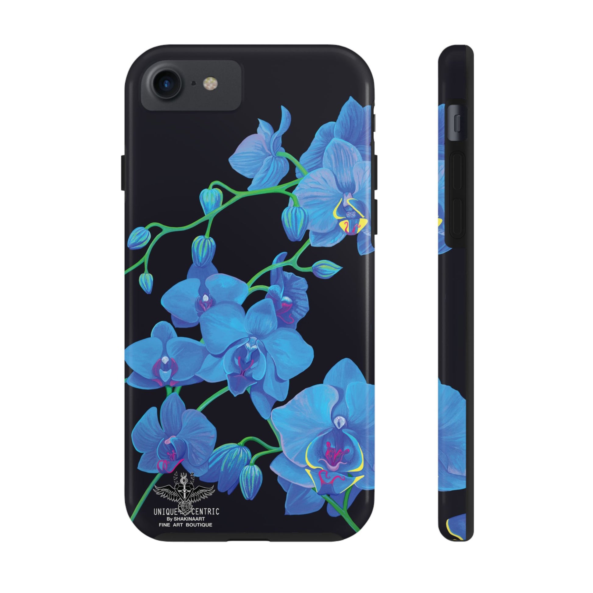 BLUE ORCHID CHIC FINE ART DESIGN GIFT DESIGNER FLOWER PAINTING IPHONE 15 XS CASE PROTECTIVE COVER SHAKINAART BOTANICAL GARDEN ART