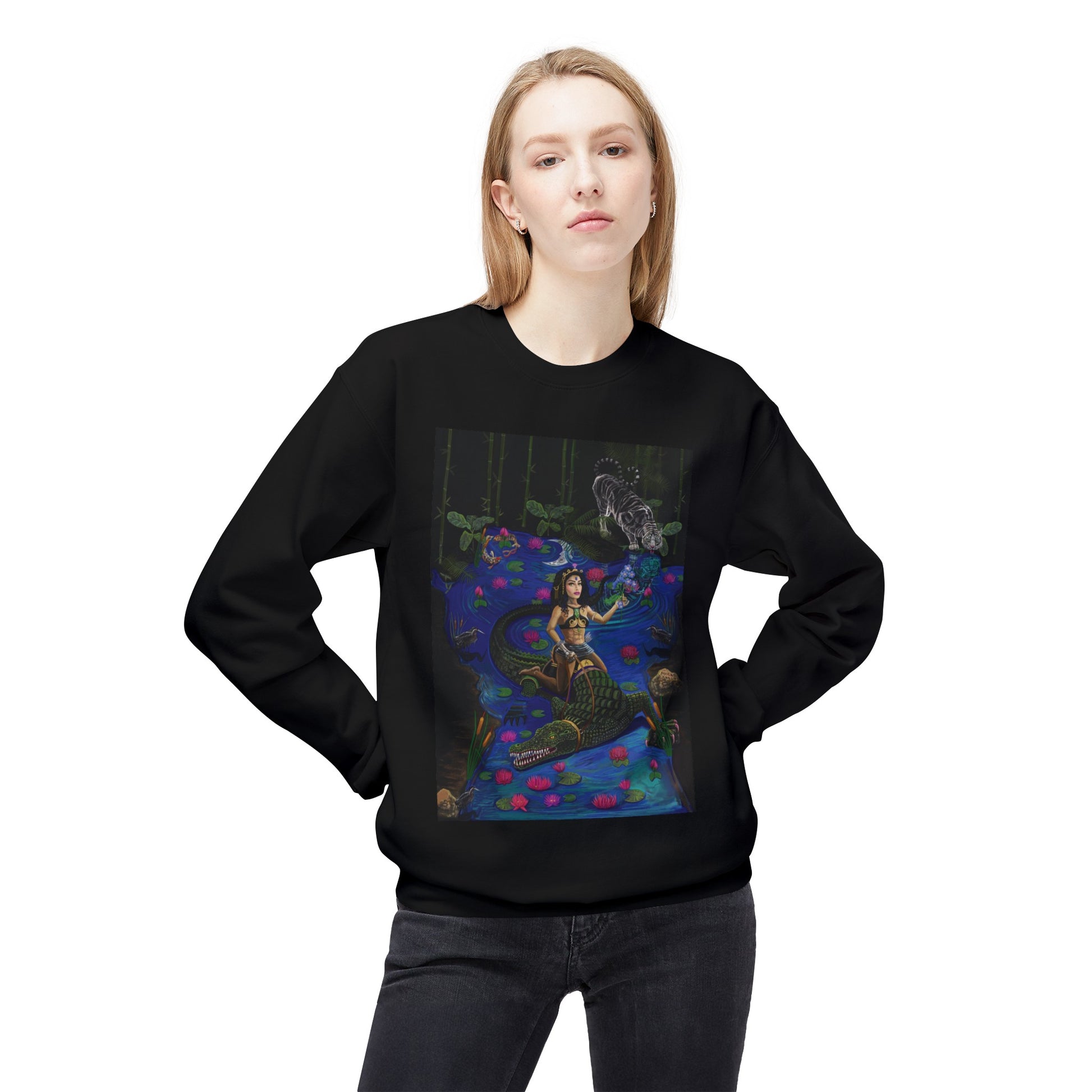 UNIQUE CENTRIC FINE ART JACOB'S LADDER WILLIAM BLAKE LED ZEPPELIN STAIRWAY TO HEAVEN  BEAUTY AND THE BEAST DISNEYLAND PRINCESS GODDESS TIGER LILY NEVERLAND WHITE TIGER CROCODILE DRAGON RIDER SWEATSHIRT BY SHAKINAART