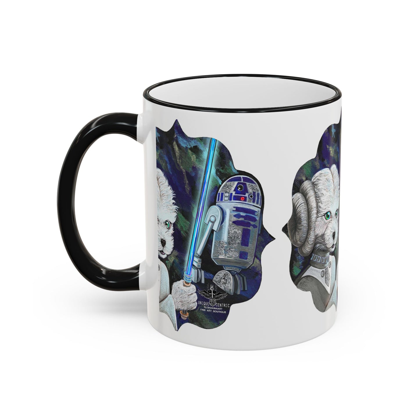 Galaxy Dog & Droid Mug — Sci‑Fi Pet Lovers Accent Rim Coffee Cup