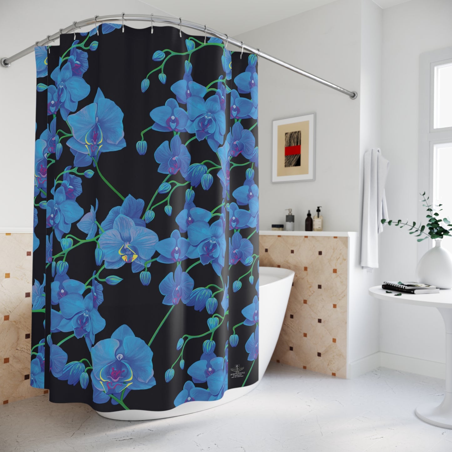 Elegant & Floral Blue Orchid Shower Curtain