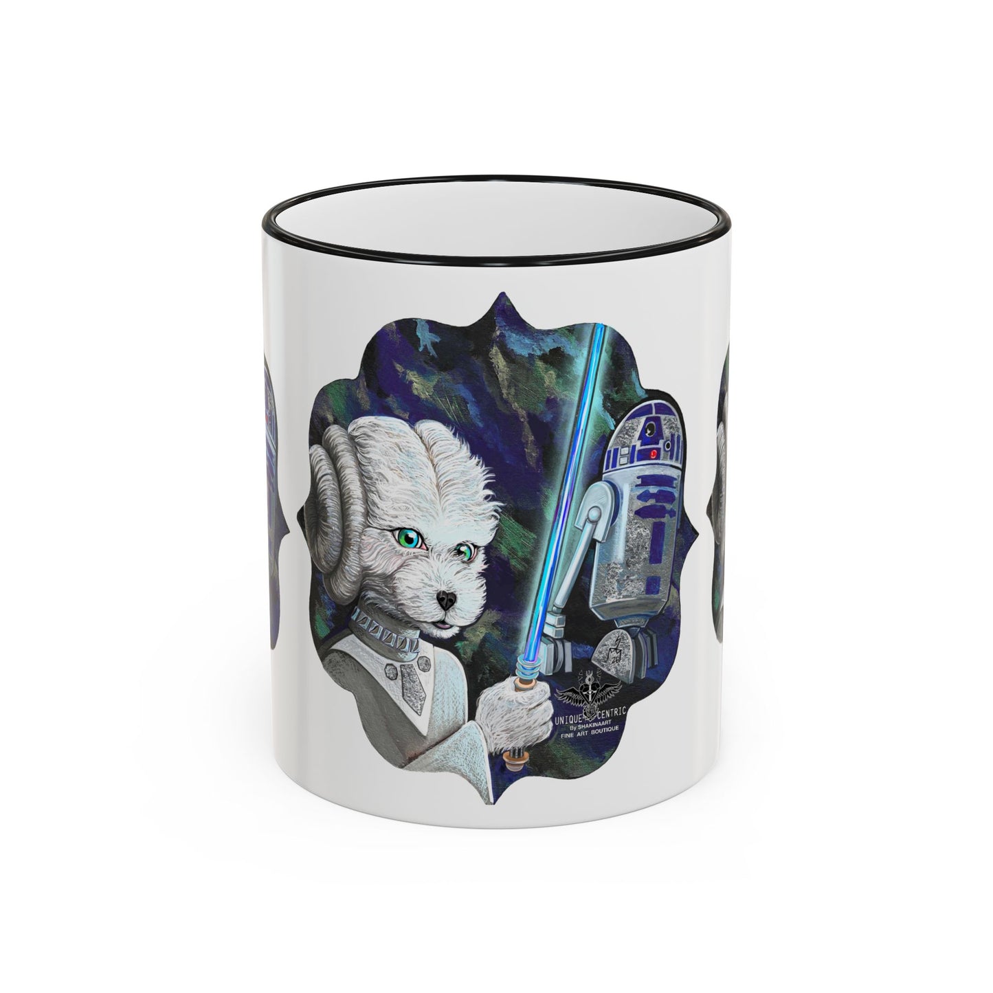 Galaxy Dog & Droid Mug — Sci‑Fi Pet Lovers Accent Rim Coffee Cup
