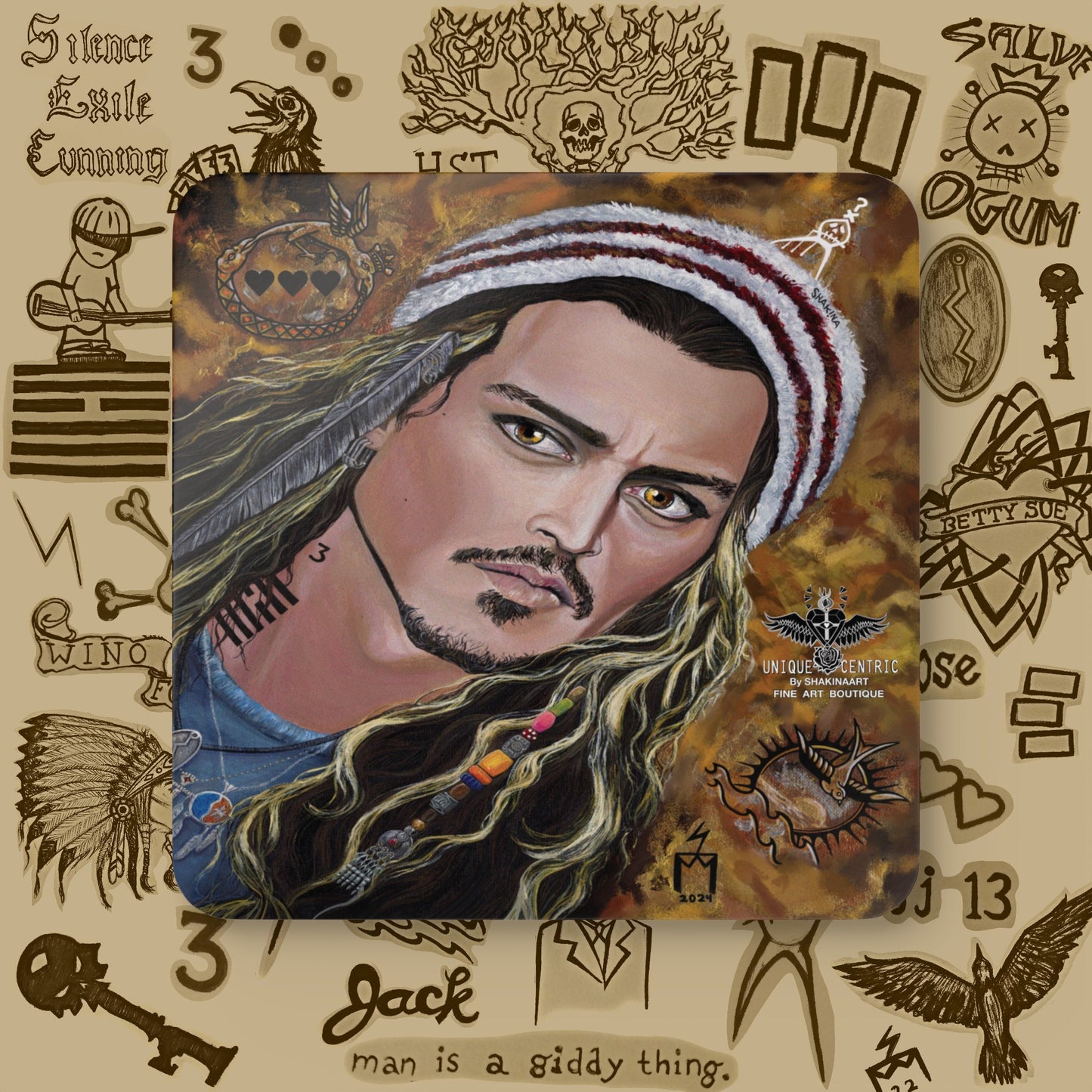 JOHNNY DEPP THREE HEARTS DRINK COASTER
