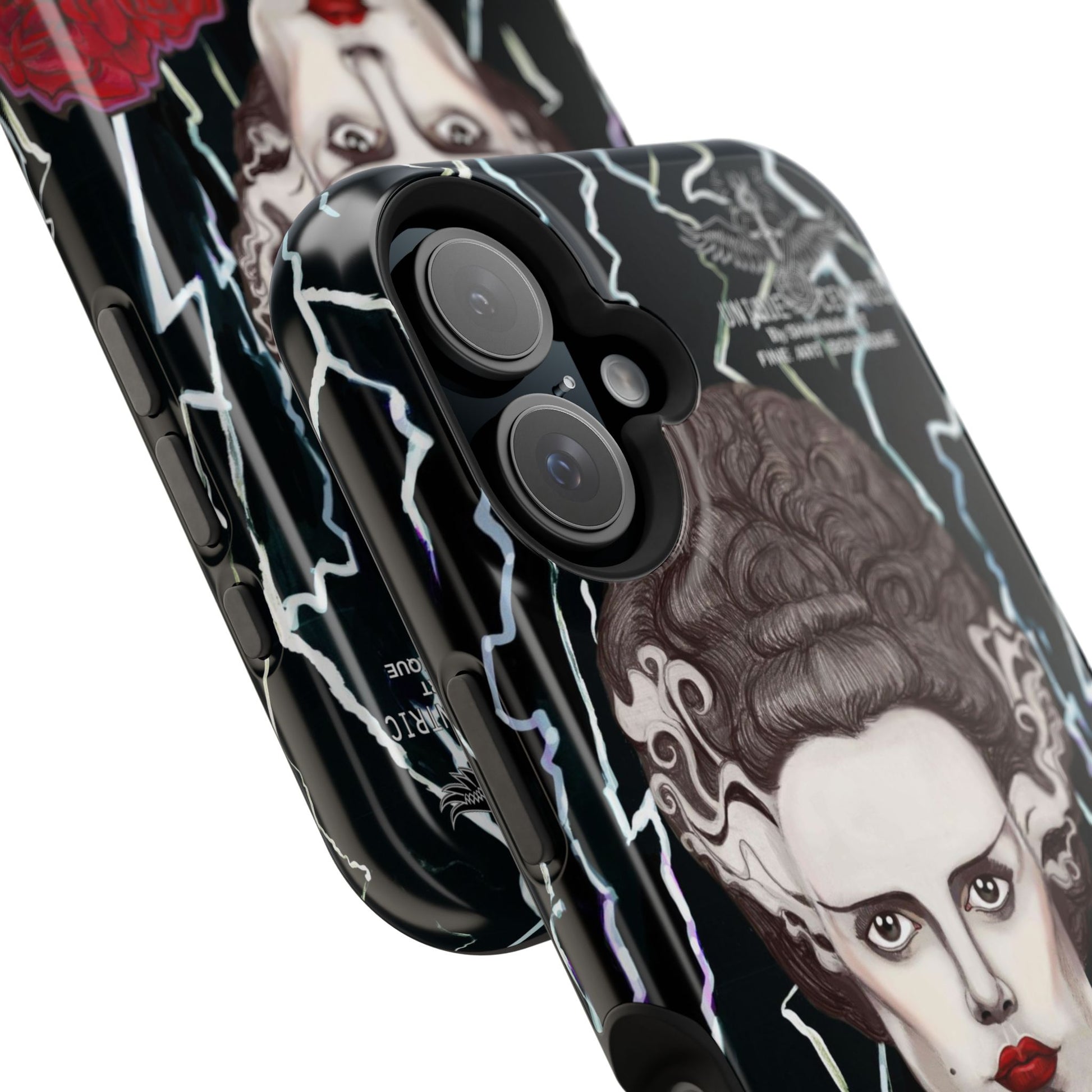 BRIDE OF FRANKENSTEIN IPHONE 16 CASE CORPSE BRIDE HALLOWEEN PHONE COVER THUNDER ROSES SKULL UNIQUE CENTRIC SHAKINAART DESIGNER PHONE CASE