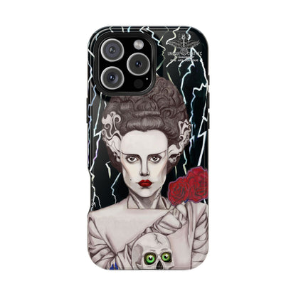 BRIDE OF FRANKENSTEIN IPHONE 16 CASE CORPSE BRIDE HALLOWEEN PHONE COVER THUNDER ROSES SKULL UNIQUE CENTRIC SHAKINAART DESIGNER PHONE CASE