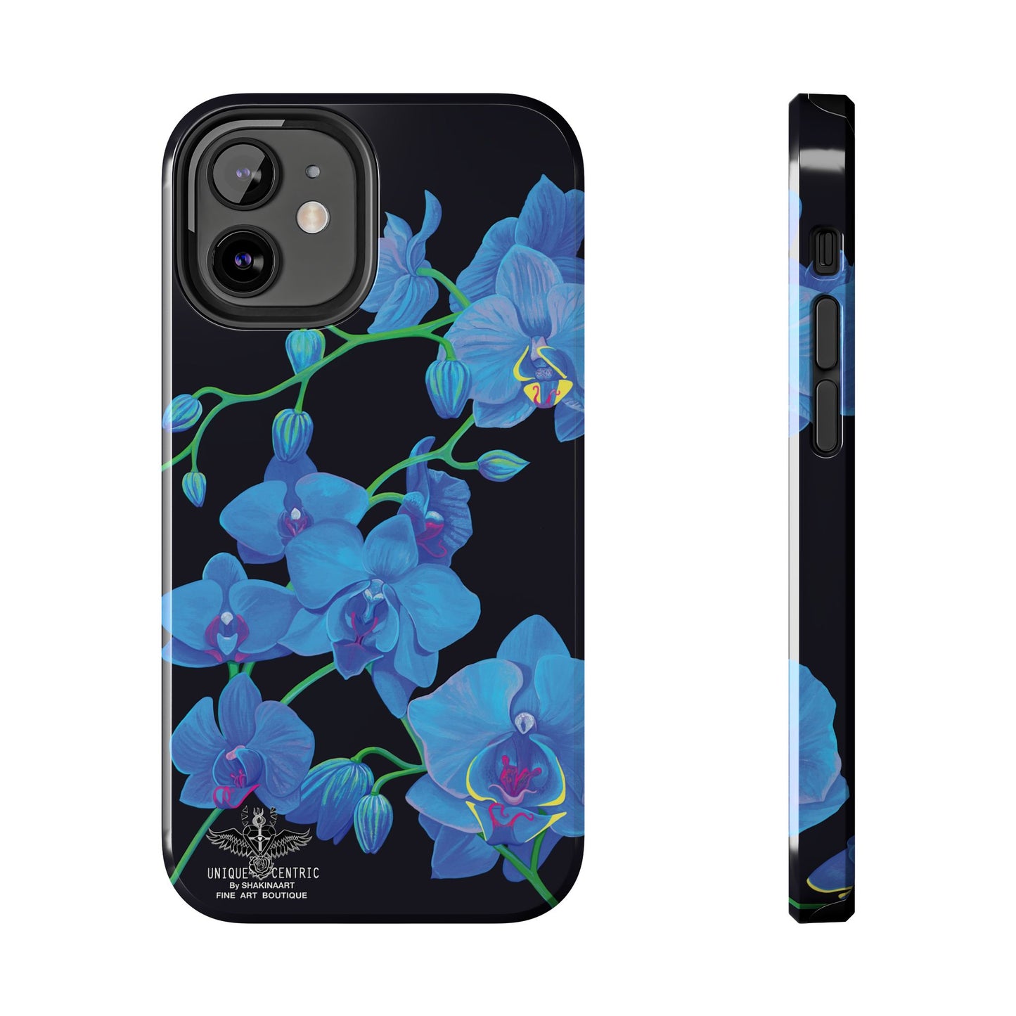 BLUE ORCHID CHIC FINE ART DESIGN GIFT DESIGNER FLOWER PAINTING IPHONE 15 XS CASE PROTECTIVE COVER SHAKINAART BOTANICAL GARDEN ART