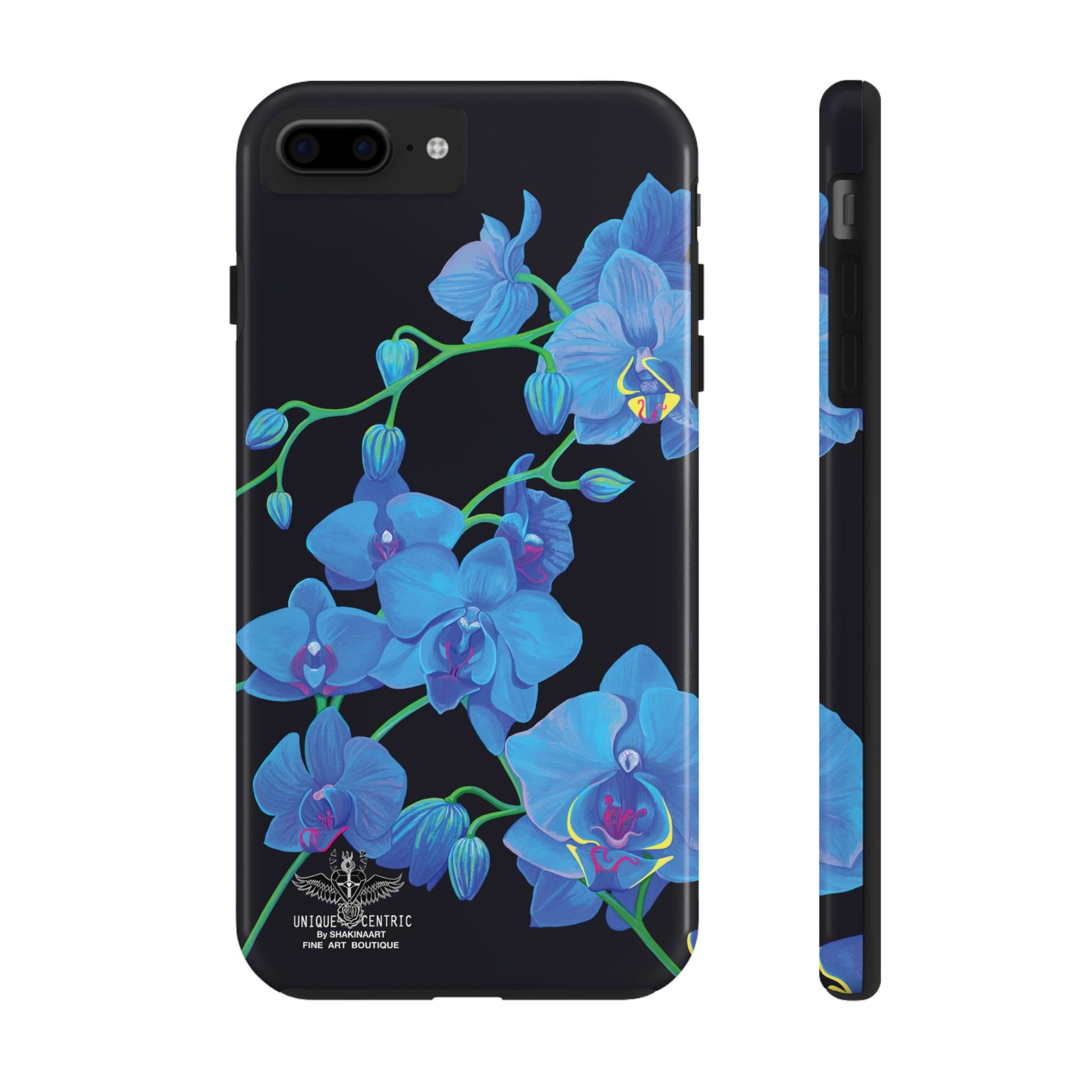 BLUE ORCHID CHIC FINE ART DESIGN GIFT DESIGNER FLOWER PAINTING IPHONE 15 XS CASE PROTECTIVE COVER SHAKINAART BOTANICAL GARDEN ART