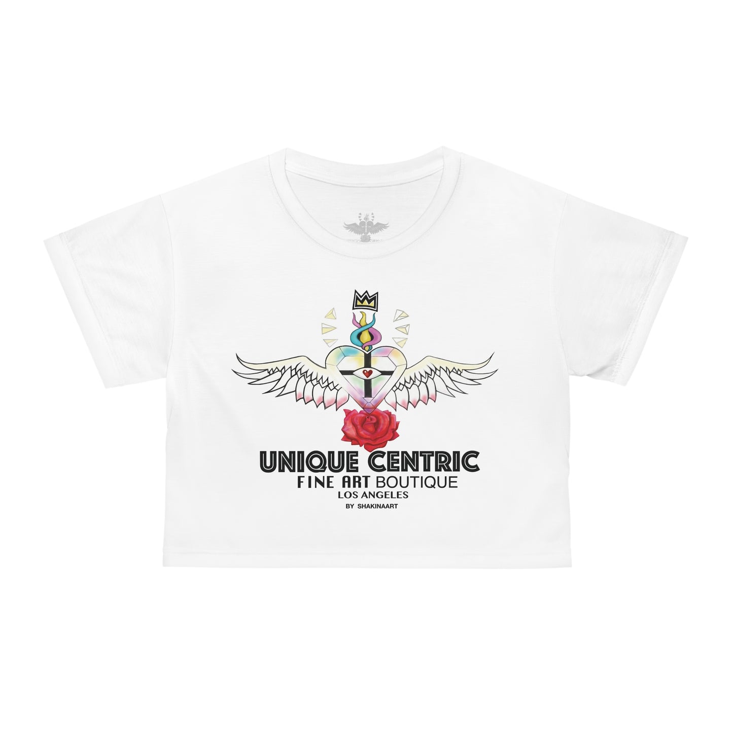 UNIQUE CENTRIC FINE ART BOUTIQUE: POWER WISDOM & LOVE WHITE QUEEN CROP TOP