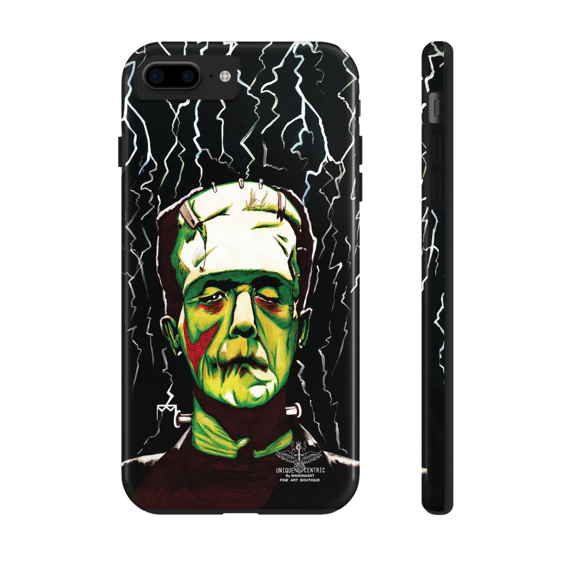 Frankenstein painting with lightning from head. Classic Frankenstein art with electrifying twist. Iconic monster depicted with electrifying energy. FRANKENSTEIN HALLOWEEN ART IPHONE COVER PROTECTIVE CASE.  