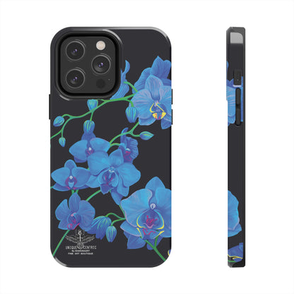 BLUE ORCHID CHIC FINE ART DESIGN GIFT DESIGNER FLOWER PAINTING IPHONE 15 XS CASE PROTECTIVE COVER SHAKINAART BOTANICAL GARDEN ART