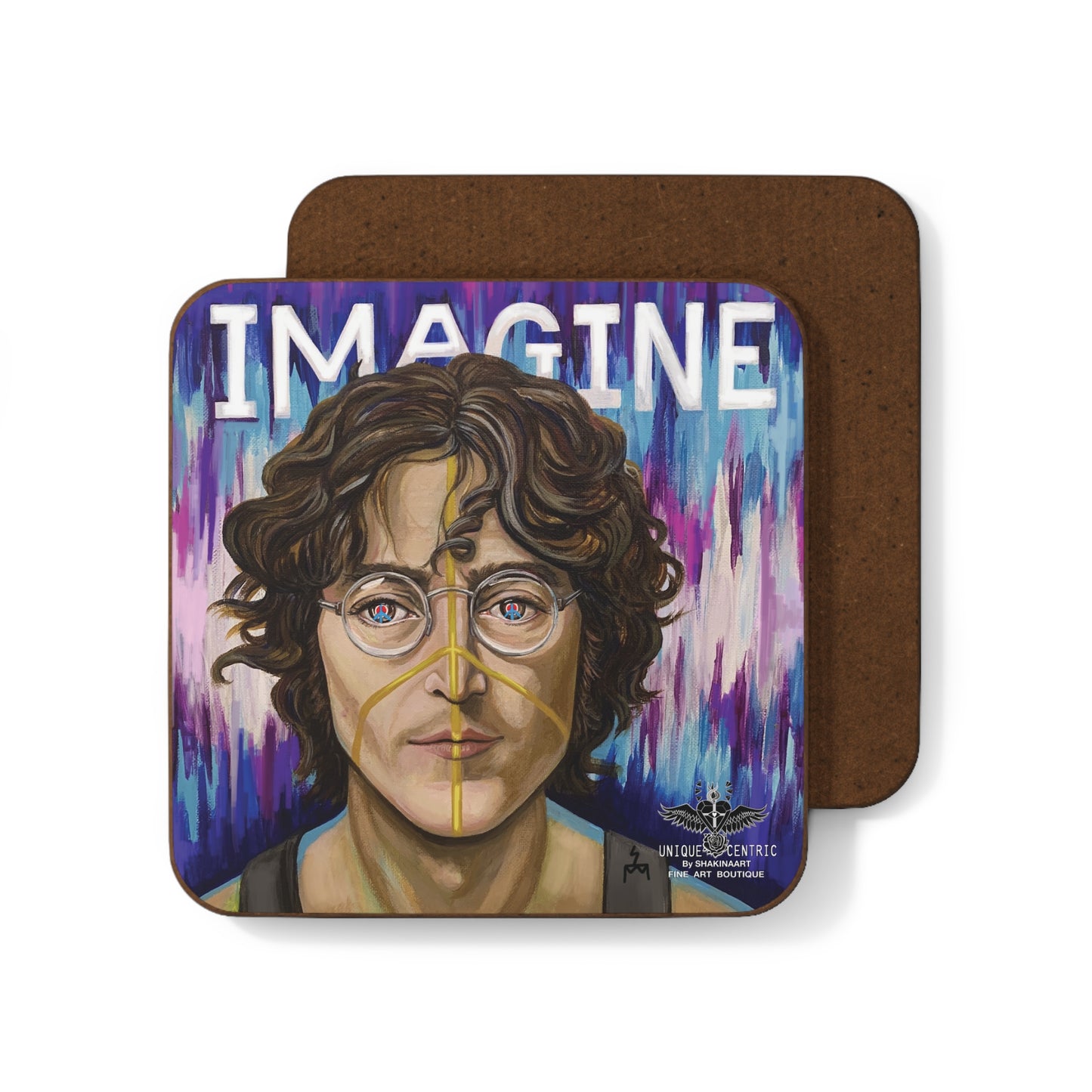UNIQUE CENTRIC JOHN LENNON : IMAGINE NOW AND THEN, FINE ART MUSIC LEGENDS PREMIUM COASTER