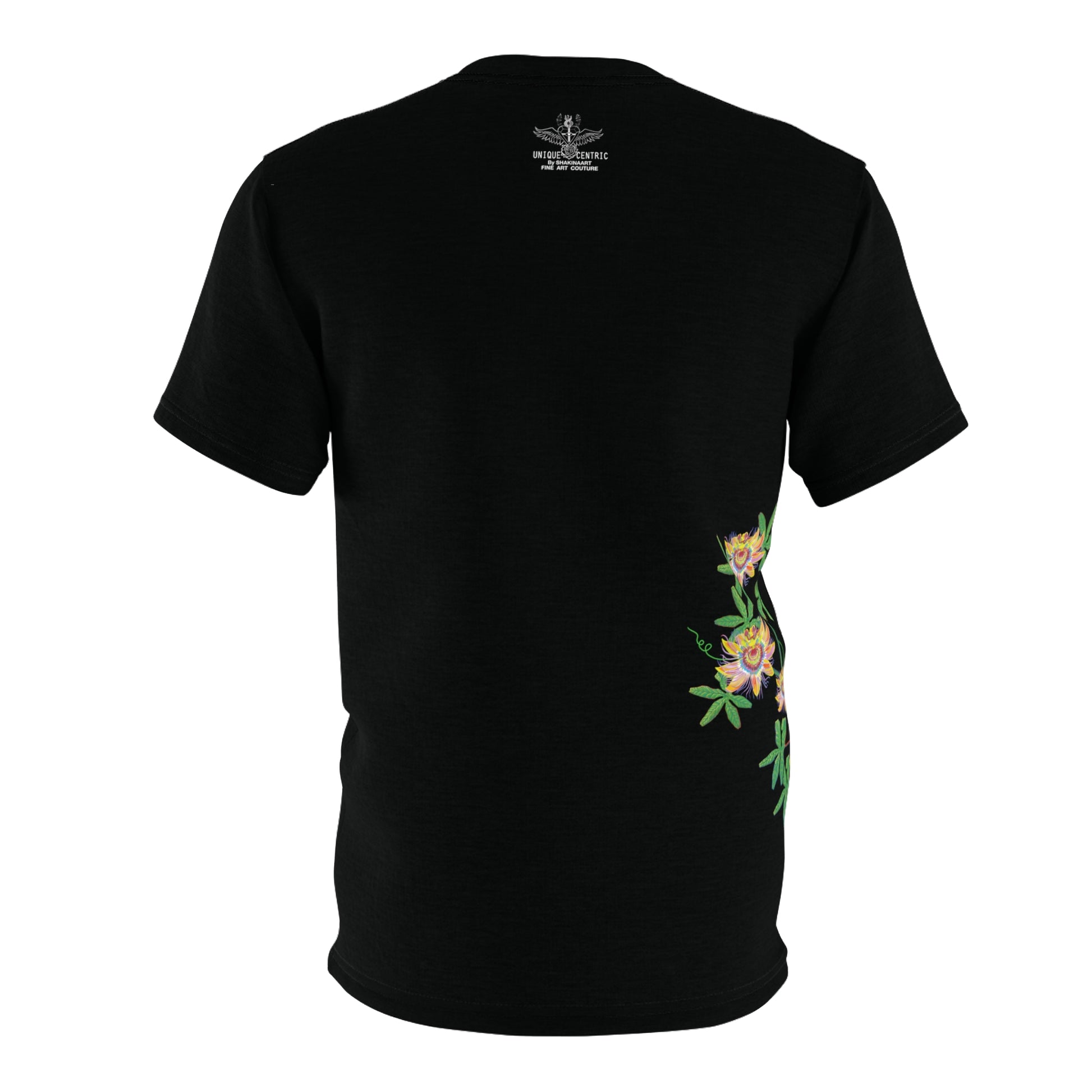 UNIQUE CENTRIC FINE ART COUTURE EARTH DAY EARTH HEART  by SHAKINAART vibrant KING t-shirt with an abstract RAINBOW GALAXY  BACKGROUND WITH heart, PASSION FLOWER AND earth painting. ALL LIVES MATTER 